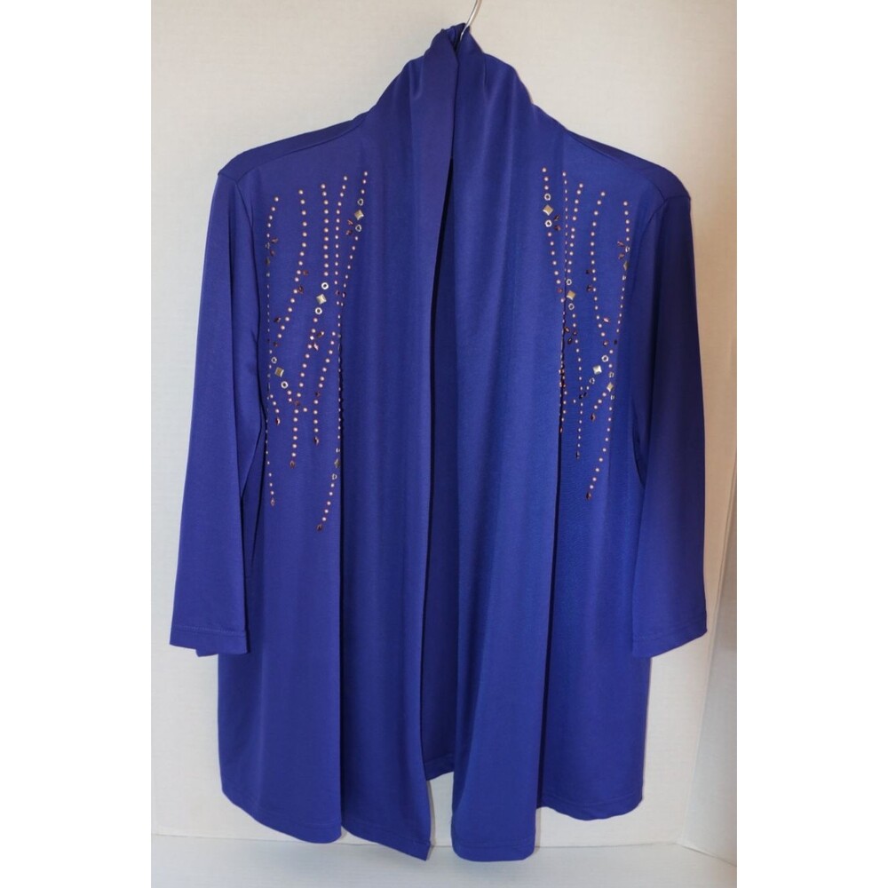 Salon Studio Stretch Blue Studded Open Swing 3/4 Sleeve Cardigan Size PM